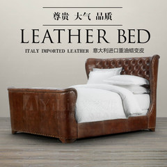 French American Leather upholstered bed retro import head layer cowhide oil wax 1.8 meters 1.5 double B05 1800mm*2000mm The high end of the bed Frame structure
