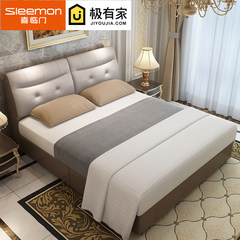Sherman Byron leather bed wood double wedding bed 1.5 meters 1.8 meters of modern European minimalist luxury Simmons 1500mm*2000mm Picture color Frame structure