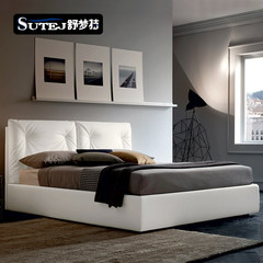 Small family skin bed Nordic simple modern 1.8 meters 1.5 double solid wood master bedroom pneumatic storage leather bed 1500mm*1900mm The first layer of imported genuine leather all-match [white] Air pressure structure