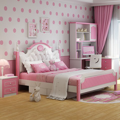 European children's bed, girl suite furniture, pink princess bed, 1.5 meter bed for children, bed for 1.2 meters, bed for bed 1500mm*2000mm Double bed + bedside cabinet belt