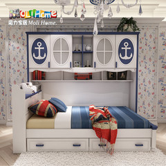 Mediterranean plank child bed, boy single desk, adult multifunctional combination bed furniture, children's wardrobe bed 1500mm*1900mm The wardrobe bed and Tuochuang Without