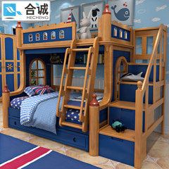 Double bed, double bed, all solid wood combined bed, children bed boy, upper and lower berth combined Castle bed 1200mm*1900mm High-low bed + ladder cabinet More combinations