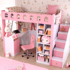 Children bunk bed desk wardrobe bookcase multifunctional bed combination bed bed double bed bed bed mother function 1000mm*1900mm Pink bed + wardrobe + desk + bookshelf + ladder More combinations