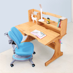 Pure wood hand lifting desk desk chair and desk set children pupils computer table 1 meter ultimate suit / blue