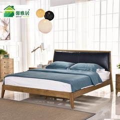Modern minimalist Scandinavian wood soft double 1.8 m bed environmental protection wood bedroom furniture wax ash bed teeth 1500mm*2000mm Sapphire blue back + wood wax single bed Frame structure