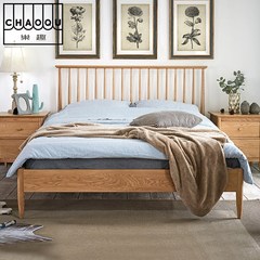 Nest fun Nordic furniture, simple solid wood beds, bedroom furniture, double beds 1500mm*2000mm Piano back bed + bedside cabinet *2 Frame structure