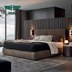 The designer of Italy soft cloth wood sailing simple modern high back bedroom furniture 1500mm*2000mm Sample color [coffee color] 808# Assembled rack bed