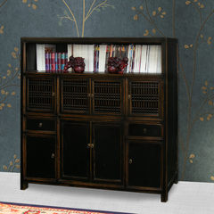 The new Chinese antique furniture old sideboard drawer cupboard door 2 8 lattice wood bedroom locker small bookcase Blue for old More than 6 doors