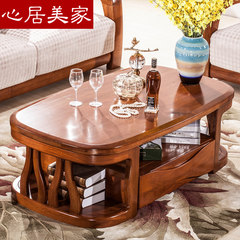 Heart home beautiful wooden table, living room, coffee table furniture, modern Chinese coffee table, new Chinese tea table side Assemble Solid wood tea table
