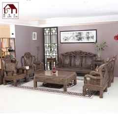 Mahogany solid wood Chinese classical furniture, African chicken wing wooden sofa combination reception table, sofa manufacturer mail combination 10 sets of splendid sofa