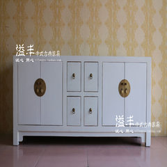 Modern Chinese antique furniture wood white paint floor cabinet simple TV cabinet storage television cabinet Ready 172X40X60