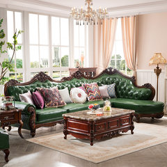 Mashidun American sofa combination living room corner leather sofa leather sofa American wood carved furniture combination Italy oil wax 3+