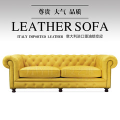 American leather sofa leather imported oil wax yellow retro full leather living room combination of three 431c Other Italy imported heavy oil wax skin change leather