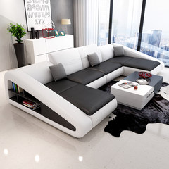 Simple modern leather corner sofa, Nordic Royal leather sofa combination, size, size, living room, sofa furniture combination Double position + left royal position + right royal position