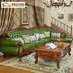 European style leather sofa, all solid wood carving, Royal living room combination, American head layer, cowhide sofa, villas, large apartment Other Champagne