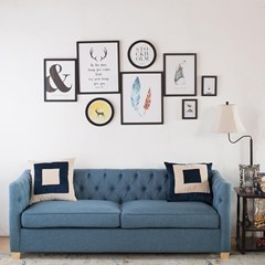 American country double living room combination European style pull buckle cotton linen simple modern small apartment three people cloth sofa Double Retro Blue
