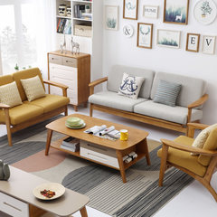 Nordic solid wood living room sofa combination suite small family single double color fashion cloth sofa home Single Solid wood sofa