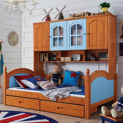All solid wood children bed, Haizi mother bed, wardrobe bed, double bed, American village men and women multifunctional storage bed 1500mm*1900mm Solid wood wardrobe bed More combinations