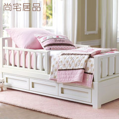 American garden white solid wood children bed baby bed, children's bed storage drawer, storage bed with guardrail bed 1000mm*1900mm Wiping varnish belt