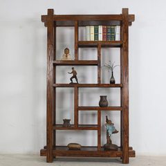 Log wood shelf display antique curio ornaments antique frame of modern Chinese style furniture living room