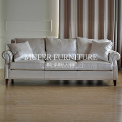慕妃高端定制家具美式新古典客厅榉木真皮欧式美式三人沙发GC436 三人 颜色尺寸可定制