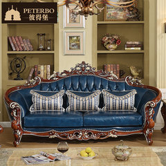 European style leather sofa combination villa, living room solid wood carving, American style leather sofa, size family, head layer cowhide Other 1+2+3 combination