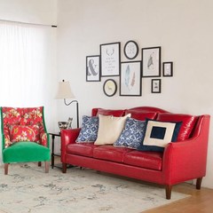 American village three people Red Leather Size family living room Nordic simple modern double leather sofa combination Single gules