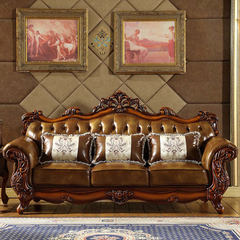 European style leather sofa 123 combination, leather head layer cattle leather, dark classical wood carving villa, three people sofa combination Head layer cowhide [single person]