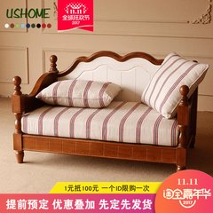 Solid wood sofa cloth washable Mediterranean living room combined wood American country two people three people Single ivory