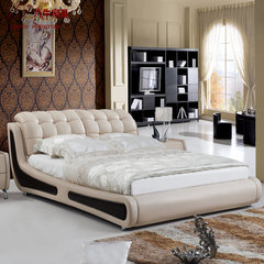 Nine - 1.8 meters 1.5 meters double bed head layer leather leather bed tatami bed size apartment layout wedding bed bed 1500mm*1900mm Leather bed + bedside cabinet *2 Frame structure
