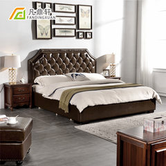 Where Home Furnishing greentop oil wax pine American country top layer leather genuine leather leather bed 1.8 meters 1.5 meters double bed 1800mm*2000mm 1.8 meters Frame structure