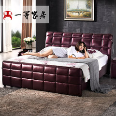 First class furniture, leather layer, 1.5 meters, 1.8 meters, double bed, simple modern leather bed, small family, leather art bed 1500mm*2000mm Imported head layer cowhide leather bed Frame structure
