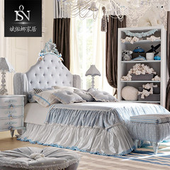 French wooden princess bed children bed fabric soft blue creative suite furniture, double bed bin 1000mm*1900mm Color size can be customized Without