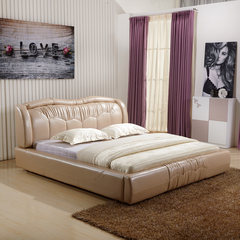 Skin bed, leather soft bed, 1.8 meters double marriage bed, simple modern small family, leather art bed, 100 City outfit 1500mm*1900mm Apricot Frame structure