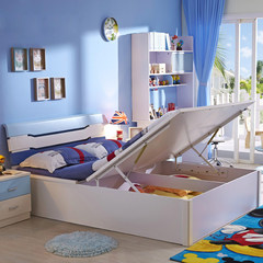 Simple modern children's bed, 1.2 meter boy, 1.5 meter single bed, blue Prince bed, children's furniture suite 1500mm*2000mm Bed + bedside table + desk (self lifting) belt