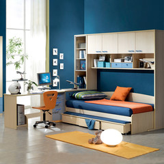 考拉森林儿童家具组合 四件套多功能衣柜床儿童床气压床B5 1500mm*1900mm 蓝色（四门柜+高箱床） 带