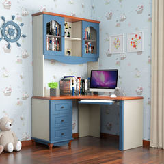 Desk, Mediterranean desk, bookshelf, bookcase, children's computer desk, home right angle desk, learning desk Straight blue