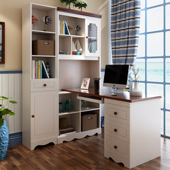 学生拐角电脑书桌书柜组合转角一体家用实木儿童学习桌书架写字台 0.8米直角书桌