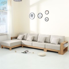 Small apartment, living room furniture sofa, Nordic Japanese style cloth sofa, modern simple solid wood sofa combination of three people Single Log color