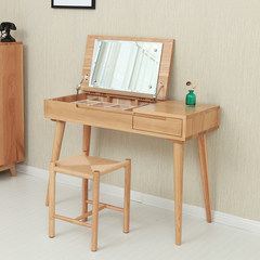 Nordic creative solid wood dressing table, oak small apartment, modern simple flip makeup desk, storage box, bedroom furniture Assemble Log color
