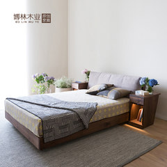 Pure solid oak bed Nordic tatami bed 1.8 meters double bed log simple modern bedroom furniture 1500mm*2000mm North American black walnut bed Frame structure
