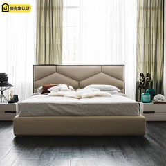 Nordic leather bed, simple modern skin bed, 1.8 meters small apartment, master bedroom, leather art wedding bed, storage, pneumatic double bed 1500mm*1900mm custom color Air pressure structure