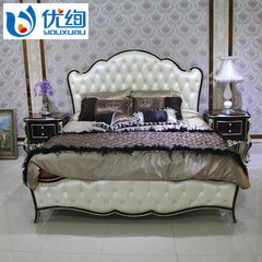 American style double bed, European style leather bed, 1.8 m bed, new classical solid wood bed, princess bed, cowhide wedding bed 1800mm*2000mm Bed + bedside cabinet *2 Frame structure