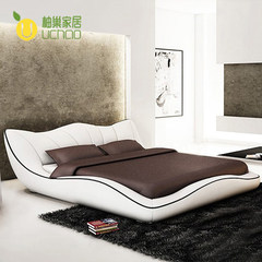 Simple modern curved leather bed, 1.8 meters, 1.5 meters double bed, master bedroom, wedding bed, soft leather bed 1500mm*2000mm Ivory Frame structure