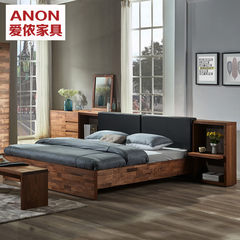 Love furniture, walnut, Nordic solid wood bed, 1.8 meters master bedroom, single double bed, 1.5 meters, leather bed, D5 furniture 1500mm*2000mm Walnut color (sent to the bedside table today) Frame structure
