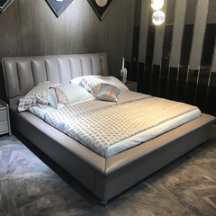 Nordic leather bed leather bed 1.8 meters double bed stylish leather art modern minimalist bed Zhuwo marriage bed 1500mm*2000mm +1 bedside table in leather bed Support structure