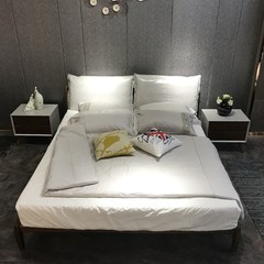 The whole bed cloth wood bed bed double skin the simplicity of modern large-sized apartment leather bed cloth bed 1500mm*2000mm Bed +2 bedside cupboard Support structure
