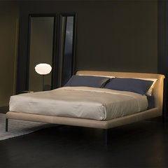 New style solid wood bed, modern minimalist leather bed, 1.8 meters, 1.5 meters double bed, original design custom made in Italy 1500mm*2000mm Leather bed (Khaki) Support structure