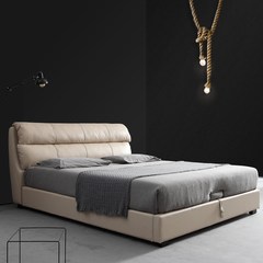 Nordic skin bed, leather bed, simple modern double bed, 1.8 meters small family storage solid wood master bedroom, soft foreskin bed 1800mm*2000mm The bed with brown mattress bed head cabinet environmental protection 2 Box frame structure