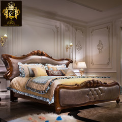 Luxury European leather bed double Zhuwo zingana wood solid wood bed Nordic style new Chinese style wedding bed T3 Other Matching bedside cabinet 600*440*560mm Frame structure